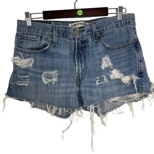 Levis 514 Destructed Denim Shorts Size 33 Coastal Cowgirl Beachy Sexy Edgy Punk